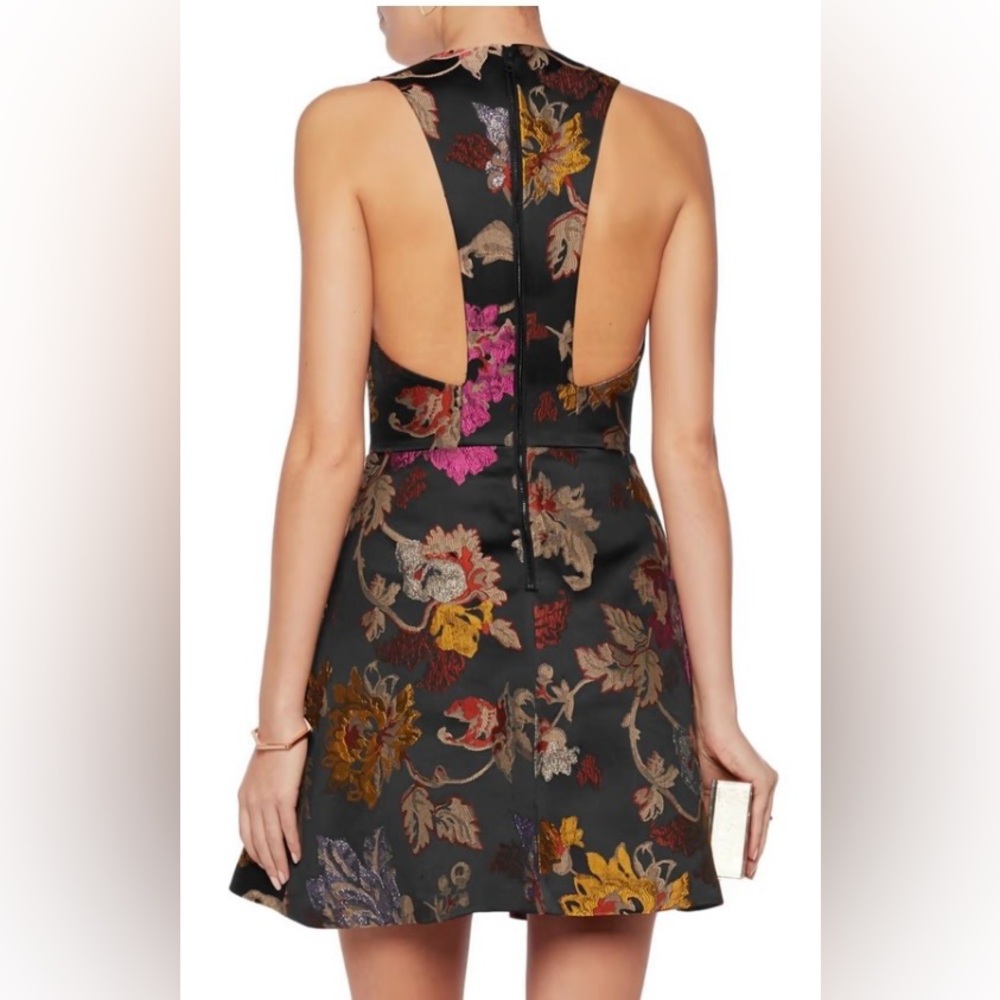 Sleeveless V-Neck Black Multi Color Embroidered Floral Fit & Flare Dress Size 4